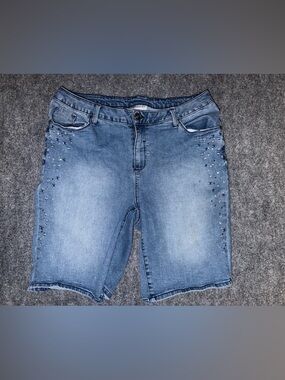 Catherines Light Blue Embellished Women’s Boyfriend Jeans Shorts